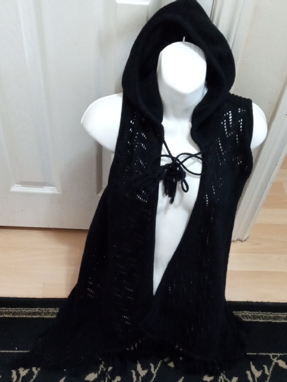 Decree Black Sex Hooded Knit Vest with Tie